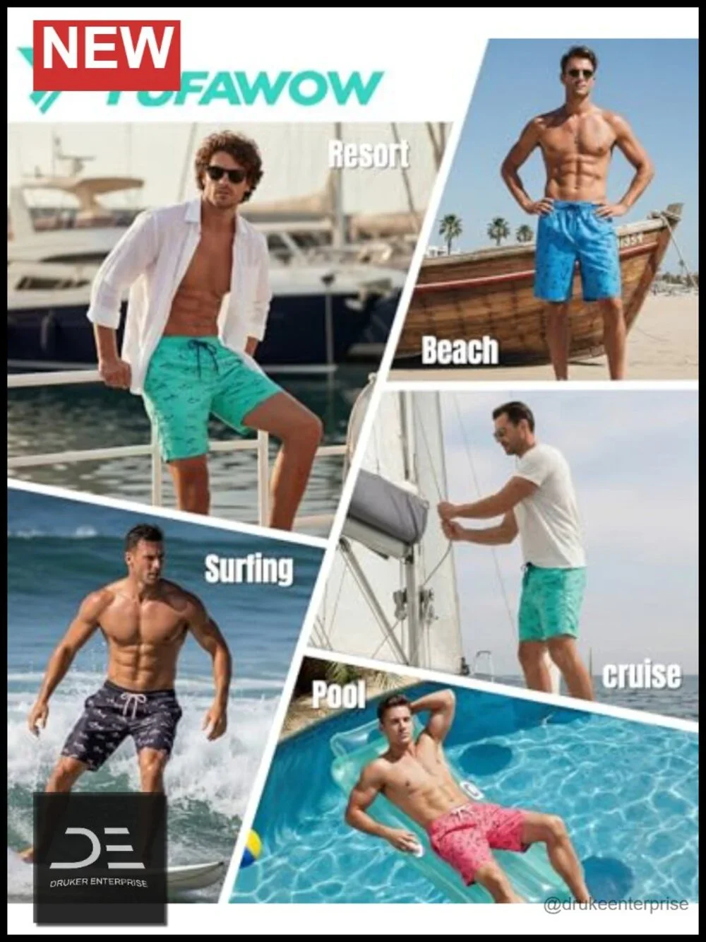 Men Swim Trunks with Mesh Lining Quick Dry Drawstring Pockets